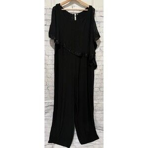 NY Collection Woman black pantsuit romper jumper with sequin lined cape size 2X